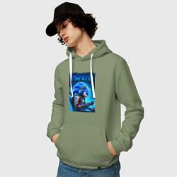 Толстовка-худи хлопковая мужская Hedgehog Sonic is esports player - neon glow, цвет: авокадо — фото 2