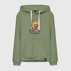 Толстовка-худи хлопковая мужская Капибара в энергосберегающем режиме, цвет: авокадо