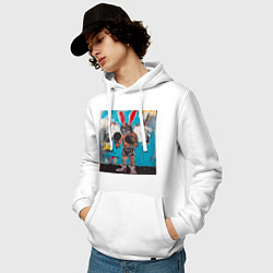 Толстовка-худи хлопковая мужская Граффити с зайцем боксером, цвет: белый — фото 2