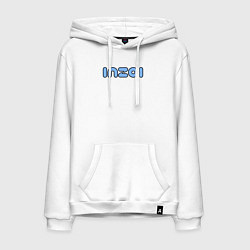 Толстовка-худи хлопковая мужская Inzoi синий логотип, цвет: белый