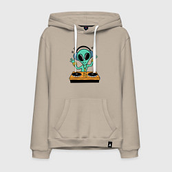 Толстовка-худи хлопковая мужская Диджей инопланетянин, цвет: миндальный
