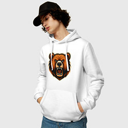 Толстовка-худи хлопковая мужская Рычащий медведь, цвет: белый — фото 2