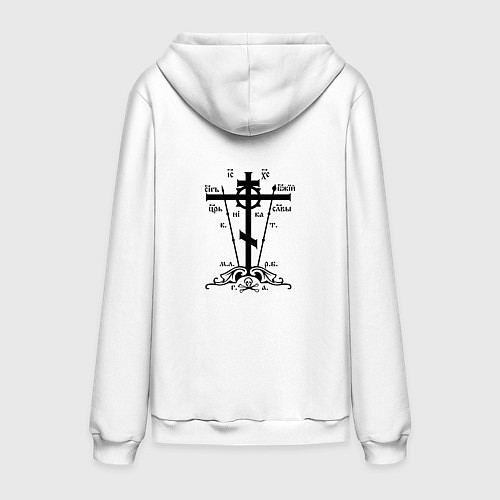 Мужская толстовка-худи Мы в бой пойдём с крестами на груди черно-серый ор / Белый – фото 2