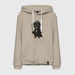 Толстовка-худи хлопковая мужская Енот пират, цвет: миндальный