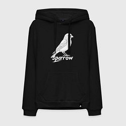 Толстовка-худи хлопковая мужская Воробей белый логотип, цвет: черный