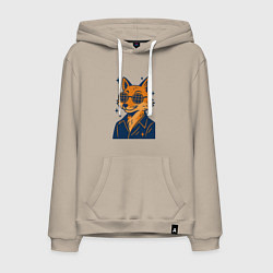 Толстовка-худи хлопковая мужская Лиса в очках, цвет: миндальный