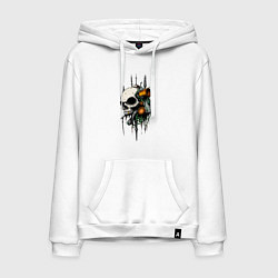 Толстовка-худи хлопковая мужская Биокибернетический череп, цвет: белый