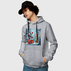 Толстовка-худи хлопковая мужская Дед Морозио и Принцесса Снегурочка: вперёд за пода, цвет: меланж — фото 2