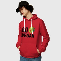 Толстовка-худи хлопковая мужская Go vegan, цвет: красный — фото 2