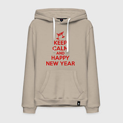 Толстовка-худи хлопковая мужская Keep Calm & Happy New Year, цвет: миндальный