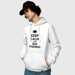 Толстовка-худи хлопковая мужская Keep Calm & Go fishing, цвет: белый — фото 2