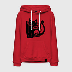 Толстовка-худи хлопковая мужская Кот с книгой, цвет: красный