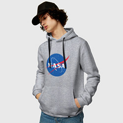 Толстовка-худи хлопковая мужская NASA: Logo цвета меланж — фото 2