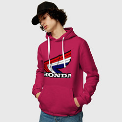 Толстовка-худи хлопковая мужская Honda, цвет: маджента — фото 2