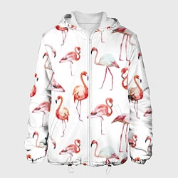 Куртка с капюшоном мужская Действия фламинго, цвет: 3D-белый