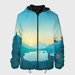 Куртка с капюшоном мужская Олень у озера, цвет: 3D-черный