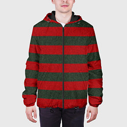 Куртка с капюшоном мужская Красно-полосатый, цвет: 3D-черный — фото 2