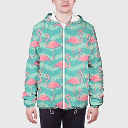 Куртка с капюшоном мужская Flamingo Pattern, цвет: 3D-белый — фото 2