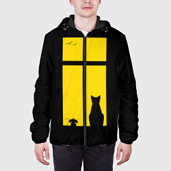 Куртка с капюшоном мужская Котик в окошке, цвет: 3D-черный — фото 2
