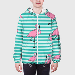 Куртка с капюшоном мужская Полосатые фламинго, цвет: 3D-белый — фото 2