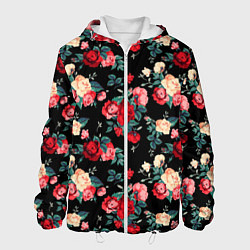 Куртка с капюшоном мужская Кустовые розы, цвет: 3D-белый