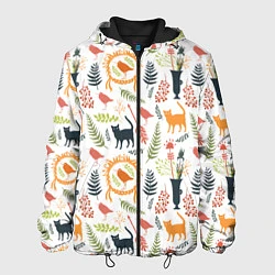 Куртка с капюшоном мужская О кошках и птичках, цвет: 3D-черный