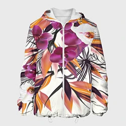 Куртка с капюшоном мужская Fashion Flowers, цвет: 3D-белый