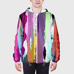 Куртка с капюшоном мужская Цветные полосы, цвет: 3D-белый — фото 2