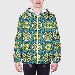 Куртка с капюшоном мужская Хризантемы: бирюзовый узор, цвет: 3D-белый — фото 2