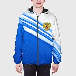 Куртка с капюшоном мужская Россия: голубая волна, цвет: 3D-черный — фото 2