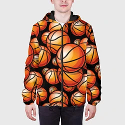 Куртка с капюшоном мужская Баскетбольные яркие мячи, цвет: 3D-черный — фото 2