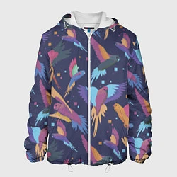 Куртка с капюшоном мужская Райские попугаи, цвет: 3D-белый