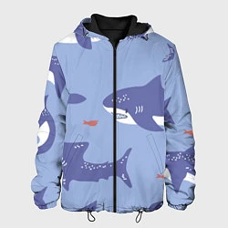 Куртка с капюшоном мужская Акулий косяк, цвет: 3D-черный
