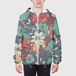 Куртка с капюшоном мужская Цветочный арт, цвет: 3D-белый — фото 2