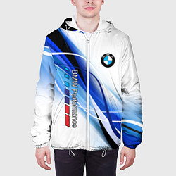 Куртка с капюшоном мужская BMW волны - blue-white, цвет: 3D-белый — фото 2