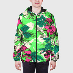 Куртка с капюшоном мужская Цветы в неоне, цвет: 3D-черный — фото 2