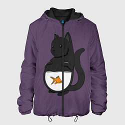 Куртка с капюшоном мужская Довольный кот, цвет: 3D-черный