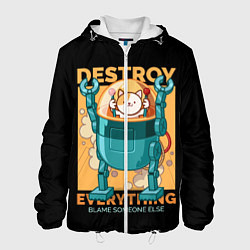 Куртка с капюшоном мужская Кот разрушитель, цвет: 3D-белый
