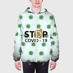 Куртка с капюшоном мужская Stop COVID, цвет: 3D-белый — фото 2