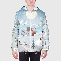 Куртка с капюшоном мужская Зимний дворик, цвет: 3D-белый — фото 2