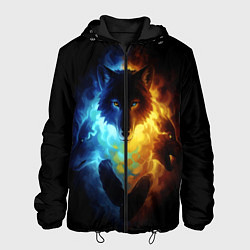 Куртка с капюшоном мужская Волки в огне, цвет: 3D-черный