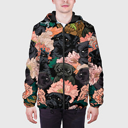 Куртка с капюшоном мужская Мопсы и Цветы, цвет: 3D-черный — фото 2