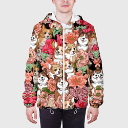 Куртка с капюшоном мужская Корги & Цветы, цвет: 3D-белый — фото 2