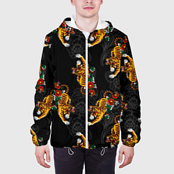 Куртка с капюшоном мужская Японский стиль - тигры, цвет: 3D-белый — фото 2