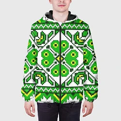 Куртка с капюшоном мужская Славянский Узор Зеленый, цвет: 3D-черный — фото 2