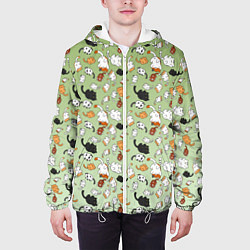 Куртка с капюшоном мужская Много рисованных котов узор, цвет: 3D-белый — фото 2