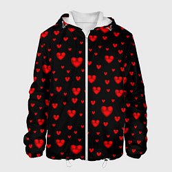 Куртка с капюшоном мужская Красные сердца, цвет: 3D-белый