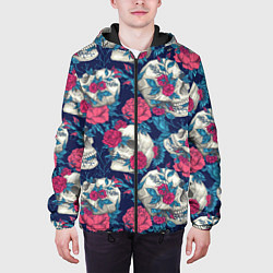 Куртка с капюшоном мужская Реалистичные черепа с розами, цвет: 3D-черный — фото 2