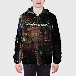 Куртка с капюшоном мужская Киберпанк - Город в паутинке, цвет: 3D-черный — фото 2