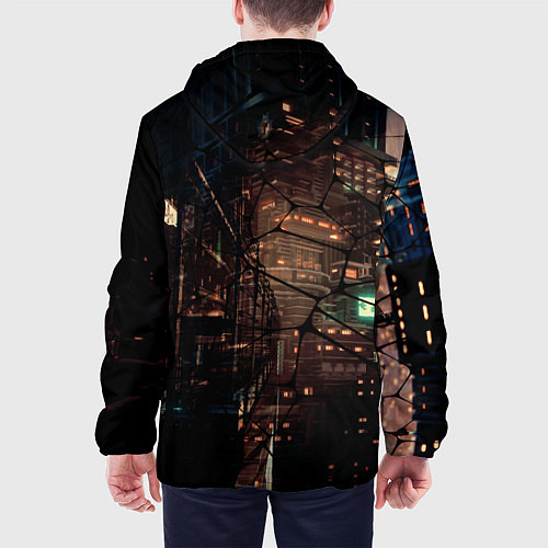 Мужская куртка Киберпанк - Город в паутинке / 3D-Черный – фото 4